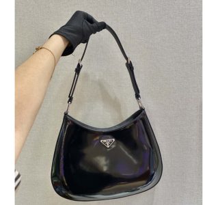 Replica Prada 1BC156 Prada Cleo brushed leather shoulder bag in Black brushed leather