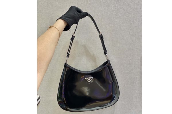 Replica Prada 1BC156 Prada Cleo brushed leather shoulder bag in Black brushed leather