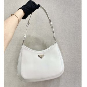 Replica Prada 1BC156 Prada Cleo brushed leather shoulder bag in White brushed leather