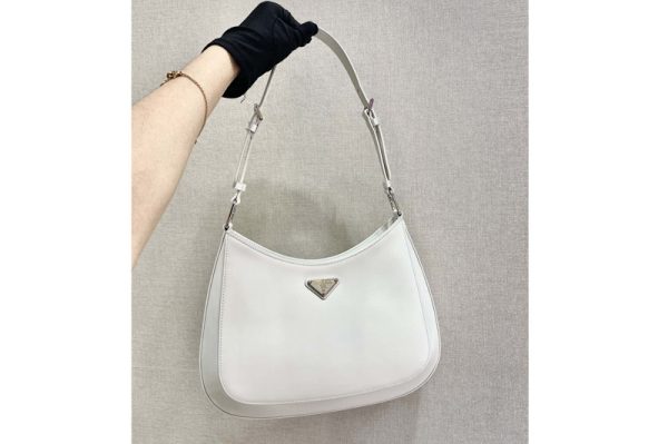 Replica Prada 1BC156 Prada Cleo brushed leather shoulder bag in White brushed leather