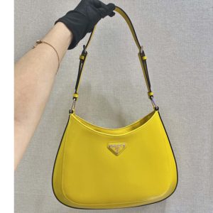 Replica Prada 1BC156 Prada Cleo brushed leather shoulder bag in Yellow brushed leather