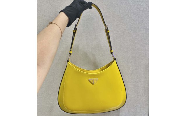 Replica Prada 1BC156 Prada Cleo brushed leather shoulder bag in Yellow brushed leather