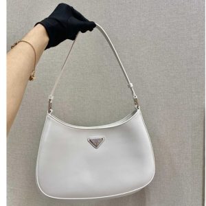 Replica Prada 1BC499 Prada Cleo brushed leather shoulder bag in White brushed leather