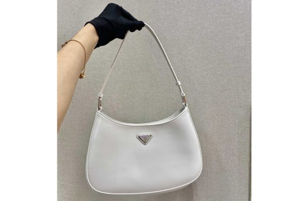 Replica Prada 1BC499 Prada Cleo brushed leather shoulder bag in White brushed leather