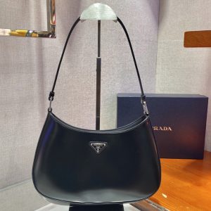 Replica Prada 1BC499 Prada Cleo brushed leather shoulder bag in Black brushed leather