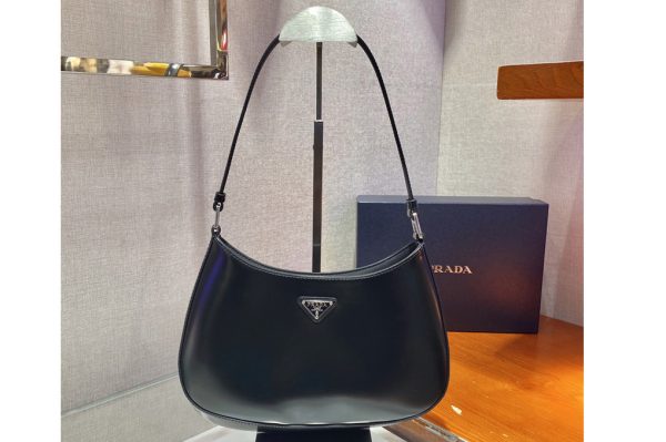 Replica Prada 1BC499 Prada Cleo brushed leather shoulder bag in Black brushed leather