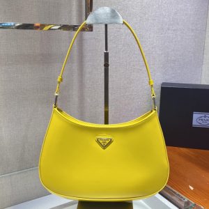 Replica Prada 1BC499 Prada Cleo brushed leather shoulder bag in Yellow brushed leather