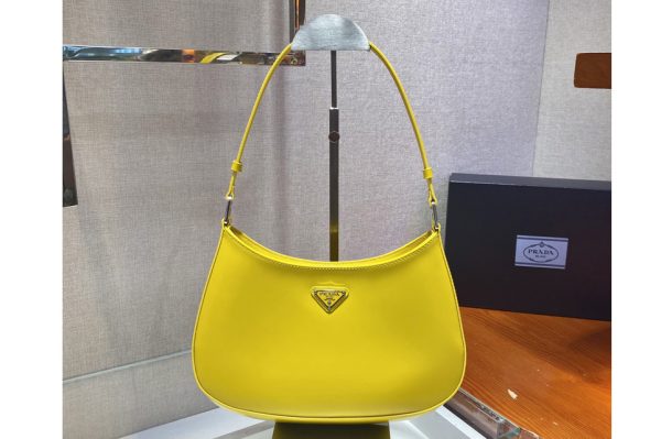 Replica Prada 1BC499 Prada Cleo brushed leather shoulder bag in Yellow brushed leather