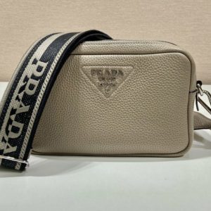 Replica Prada 1BH082 Leather bag with shoulder strap on Beige Leather