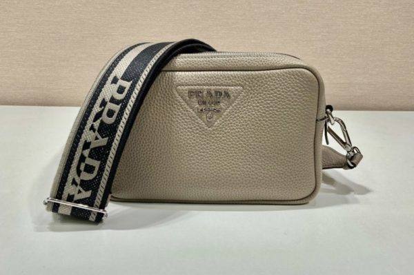 Replica Prada 1BH082 Leather bag with shoulder strap on Beige Leather