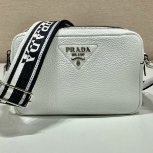 Replica Prada 1BH082 Leather bag with shoulder strap on White Leather