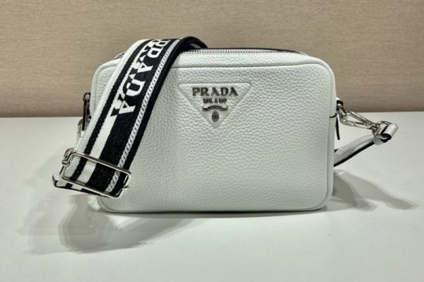 Replica Prada 1BH082 Leather bag with shoulder strap on White Leather