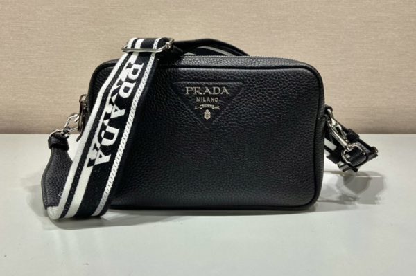 Replica Prada 1BH082 Leather bag with shoulder strap on Black Leather