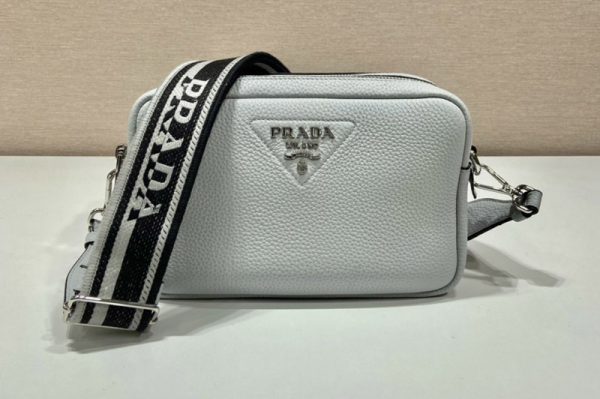 Replica Prada 1BH082 Leather bag with shoulder strap on Gray Leather