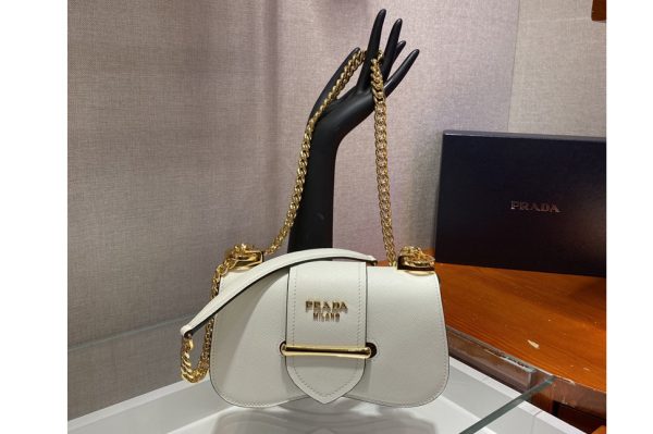 Replica Prada 1BD219 Saffiano Leather Prada Sidonie Bag in White Saffiano leather