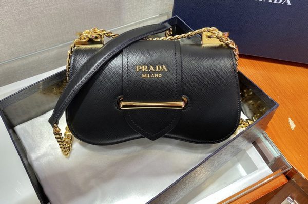 Replica Prada 1BD219 Saffiano Leather Prada Sidonie Bag in Black Saffiano leather