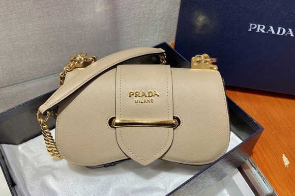 Replica Prada 1BD219 Saffiano Leather Prada Sidonie Bag in Beige Saffiano leather