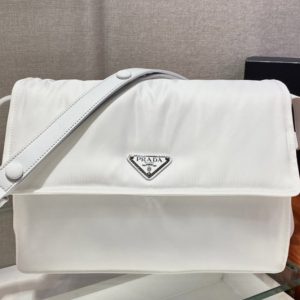 Replica Prada 1BD255 Medium padded Re-Nylon shoulder bag in White Nylon