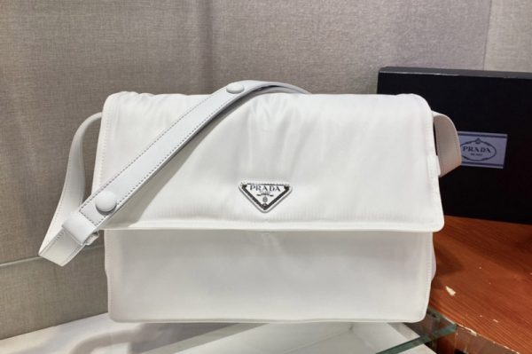 Replica Prada 1BD255 Medium padded Re-Nylon shoulder bag in White Nylon