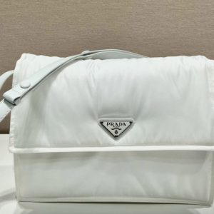 Replica Prada 1BD256 Large padded Re-Nylon shoulder bag in White Nylon