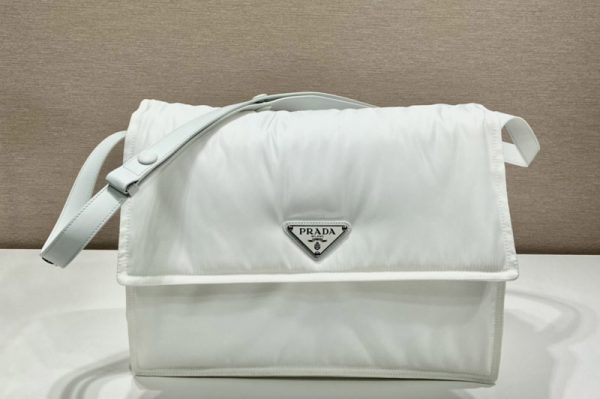 Replica Prada 1BD256 Large padded Re-Nylon shoulder bag in White Nylon