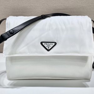 Replica Prada 1BD256 Large padded Re-Nylon shoulder bag in White Nylon