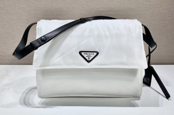 Replica Prada 1BD256 Large padded Re-Nylon shoulder bag in White Nylon