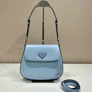 Replica Prada 1BD303 Prada Cleo brushed leather shoulder bag in Blue Leather