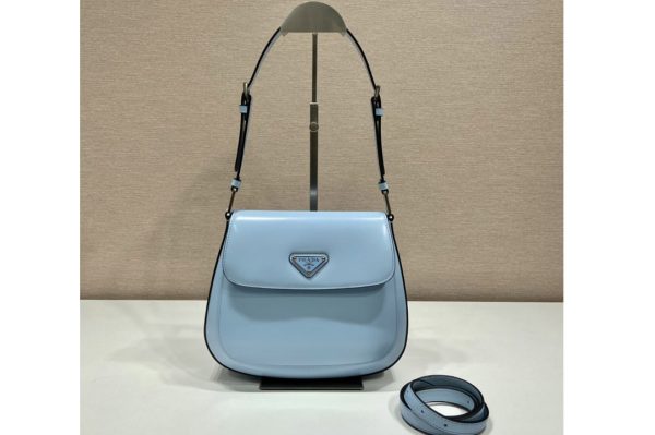 Replica Prada 1BD303 Prada Cleo brushed leather shoulder bag in Blue Leather