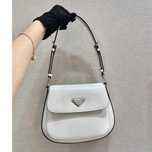 Replica Prada 1BD303 Prada Cleo brushed leather shoulder bag with flap in White brushed leather