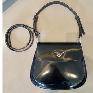 Replica Prada 1BD303 Prada Cleo brushed leather shoulder bag with flap in Black brushed leather