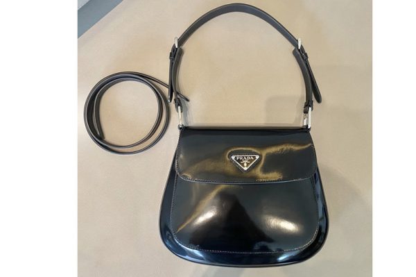 Replica Prada 1BD303 Prada Cleo brushed leather shoulder bag with flap in Black brushed leather