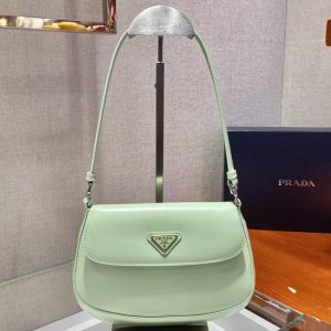 Replica Prada 1BD311 Prada Cleo brushed leather shoulder bag with flap in Green brushed leather