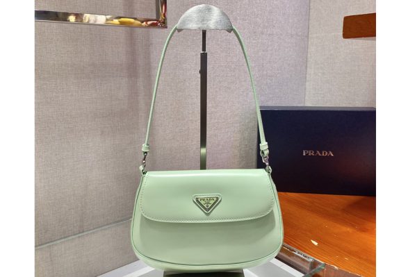 Replica Prada 1BD311 Prada Cleo brushed leather shoulder bag with flap in Green brushed leather