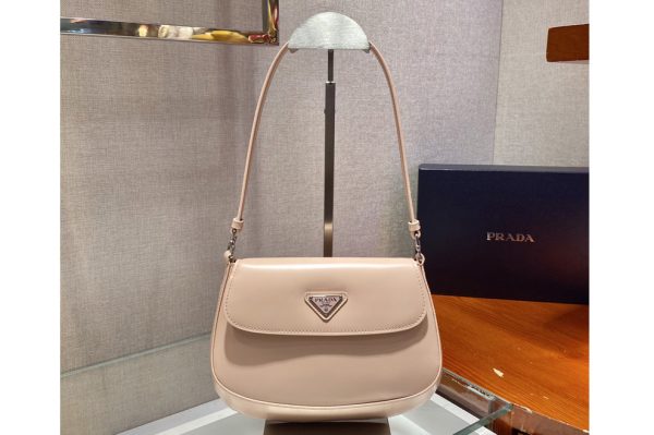 Replica Prada 1BD311 Prada Cleo brushed leather shoulder bag with flap in Sand brushed leather