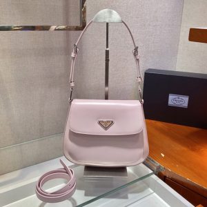 Replica Prada 1BD303 Prada Cleo brushed leather shoulder bag with flap in Pink brushed leather