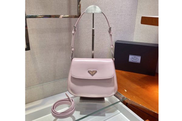 Replica Prada 1BD303 Prada Cleo brushed leather shoulder bag with flap in Pink brushed leather