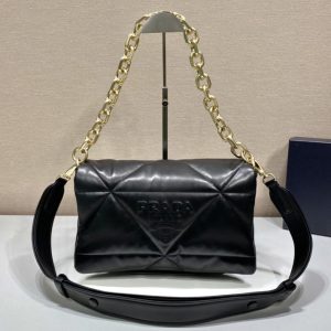 Replica Prada 1BD306 Padded nappa leather shoulder bag in Black nappa leather