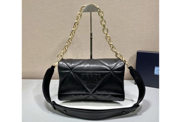 Replica Prada 1BD306 Padded nappa leather shoulder bag in Black nappa leather