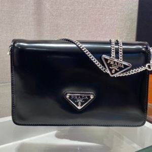 Replica Prada 1BD307 Brushed leather shoulder bag in Black Brushed leather