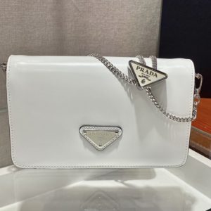 Replica Prada 1BD307 Brushed leather shoulder bag in White Brushed leather