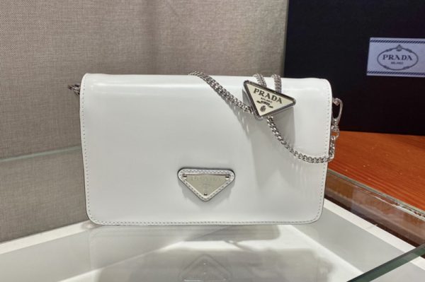 Replica Prada 1BD307 Brushed leather shoulder bag in White Brushed leather