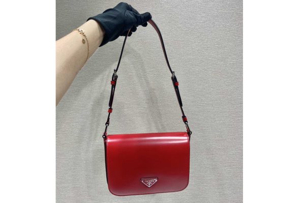 Replica Prada 1BD308 Brushed leather shoulder bag in Red Leather