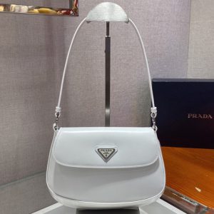 Replica Prada 1BD311 Prada Cleo brushed leather shoulder bag with flap in White brushed leather