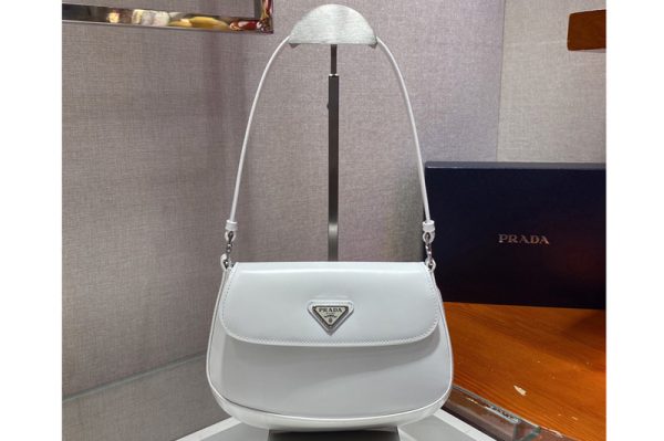 Replica Prada 1BD311 Prada Cleo brushed leather shoulder bag with flap in White brushed leather