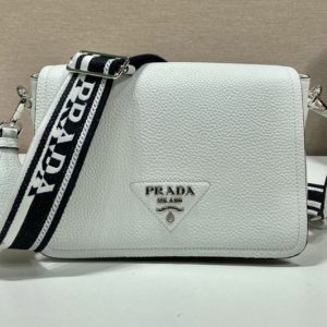 Replica Prada 1BD314 Leather shoulder bag on White Leather