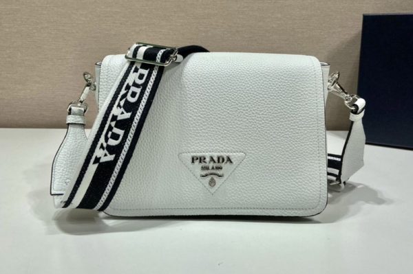 Replica Prada 1BD314 Leather shoulder bag on White Leather