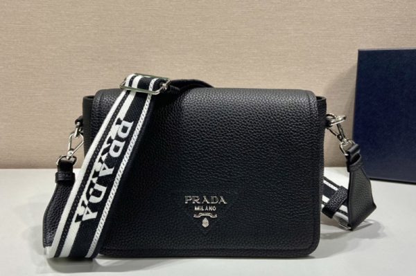 Replica Prada 1BD314 Leather shoulder bag on Black Leather