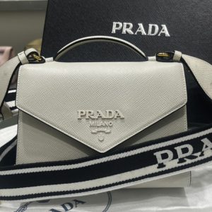Replica Prada 1BD317 Prada Monochrome Saffiano and leather bag in Grey Leather
