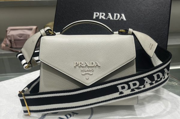 Replica Prada 1BD317 Prada Monochrome Saffiano and leather bag in Grey Leather